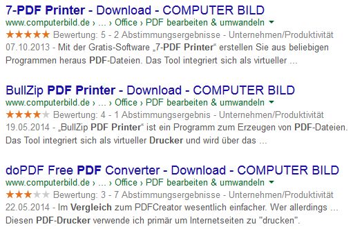 Google Ergebnis für beste PDF Drucker