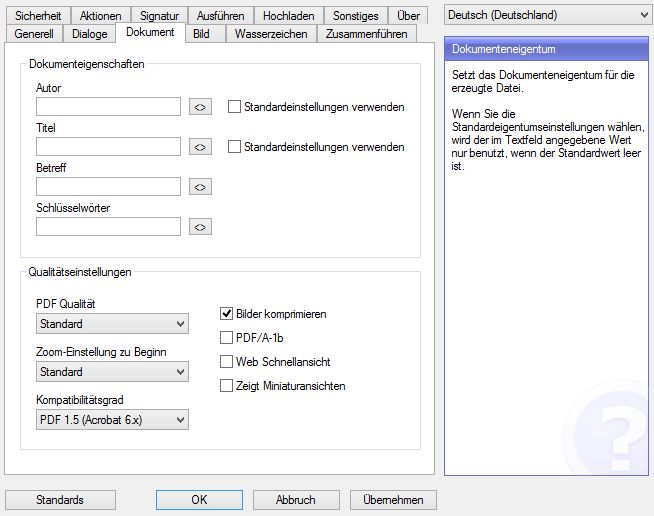 Qualitätseinstellungen und mehr