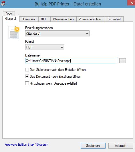 BullZip PDF Printer - Dateien erstellen