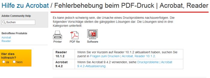 Fehlerbehebung bei Acrobat PDF Drucker