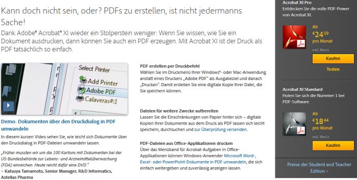 Adobe Programm für PDF Drucker