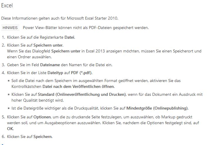 Anleitung zum PDF erstellen in Excel