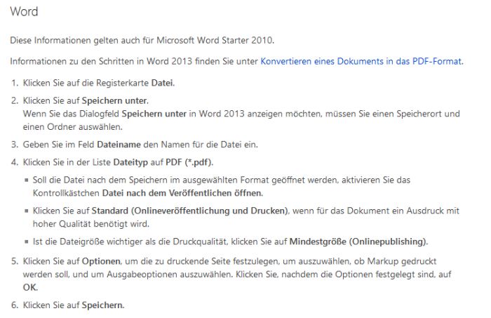 Anleitung zum PDF erstellen in Word